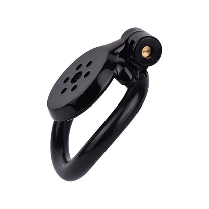 Discreet Flat Chastity Cage with Metal Catheter and Nylon Belt - Black