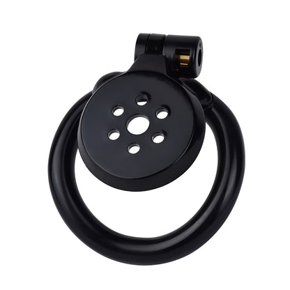Discreet Flat Chastity Cage with Metal Catheter and Nylon Belt - Black
