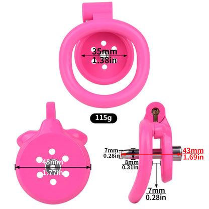 Discreet Flat Chastity Cage with Metal Catheter and Nylon Belt - Pink