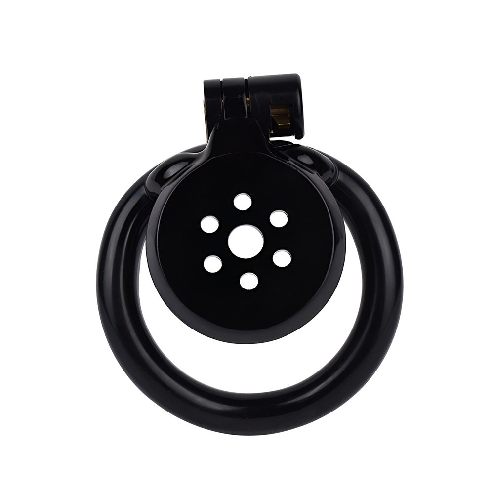Discreet Flat Chastity Cage with Metal Catheter and Nylon Belt - Black