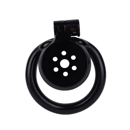 Discreet Flat Chastity Cage with Metal Catheter and Nylon Belt - Black
