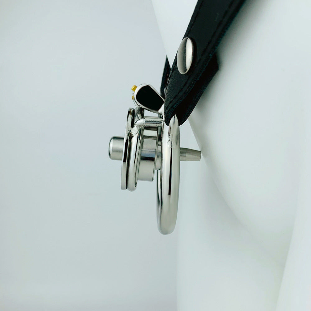 Double-Layer Inverted Chastity Cage with Urethral Tube & PU Strap