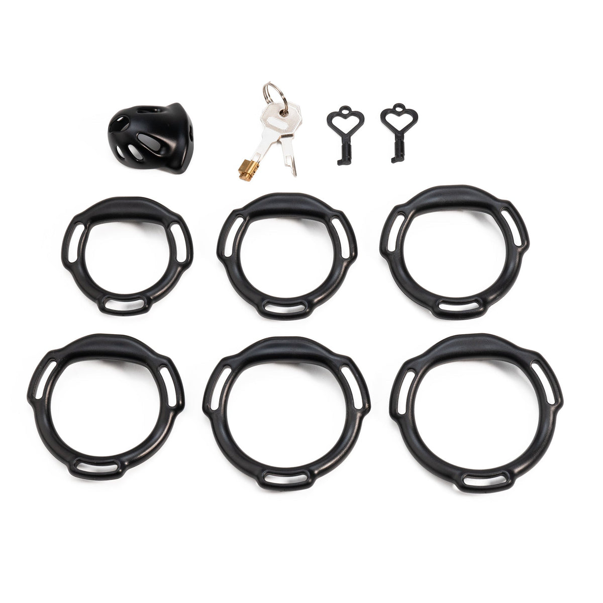 Oval ventilated cage configuration 10 and included accessories