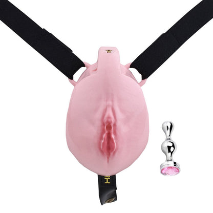 Pussy Cock Cage With Wearable Butt Plug