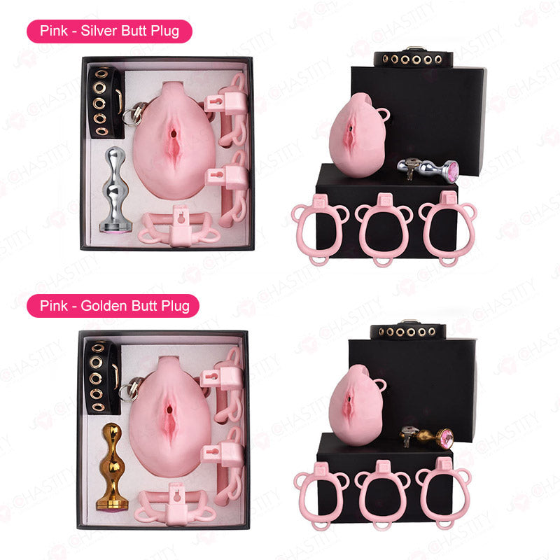 Pussy Cock Cage With Wearable Butt Plug