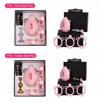 Pussy Cock Cage With Wearable Butt Plug