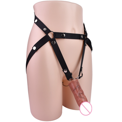 Inverted Chastity Cage Belt with Realistic Dildo Attachment