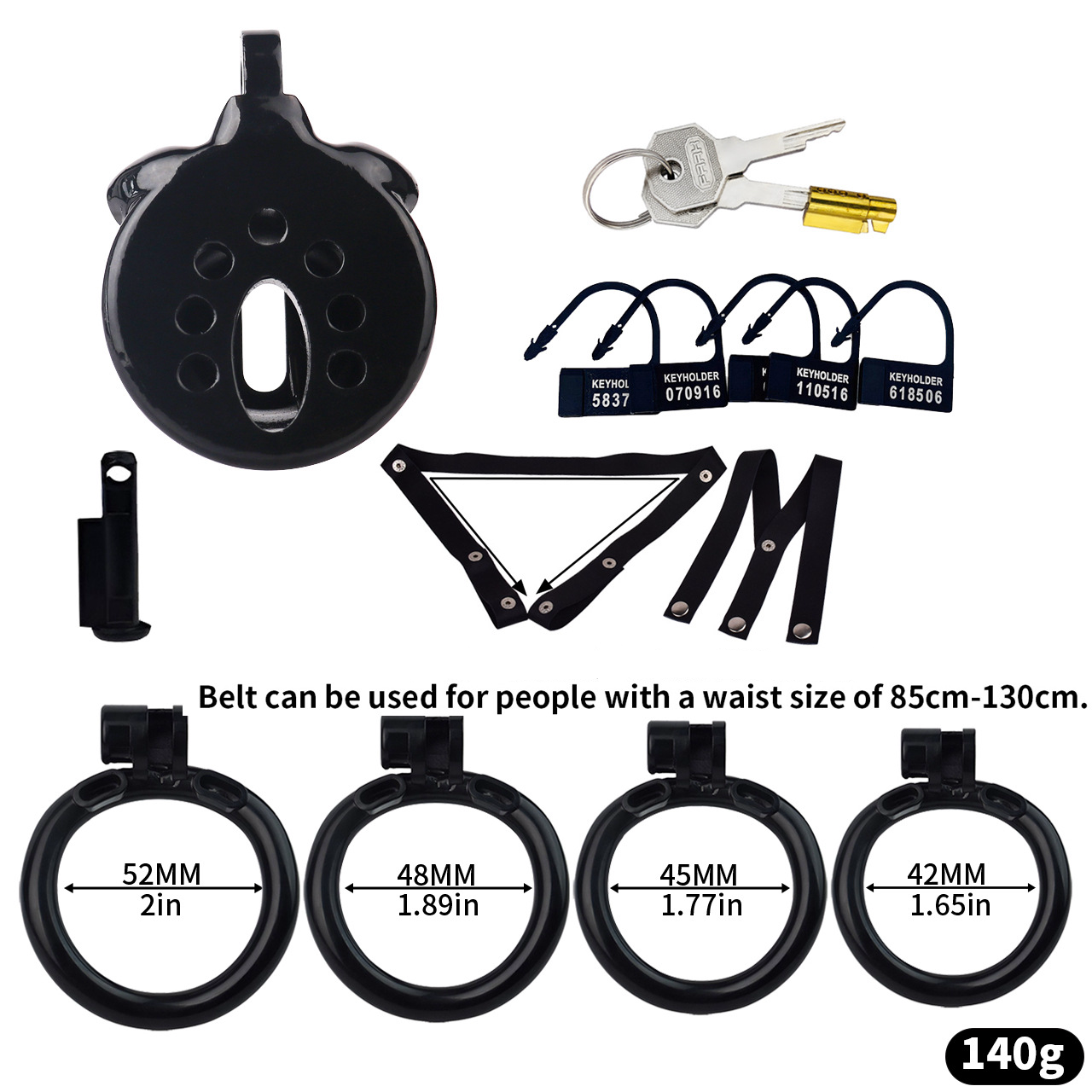 Resin Inverted Chastity Cage with Easy Pee Design - Black/White/Pink