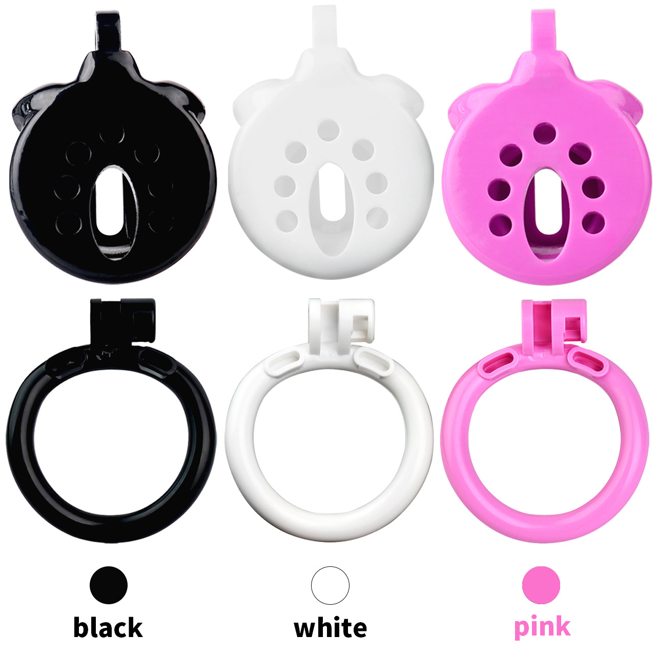 Resin Inverted Chastity Cage with Easy Pee Design - Black/White/Pink