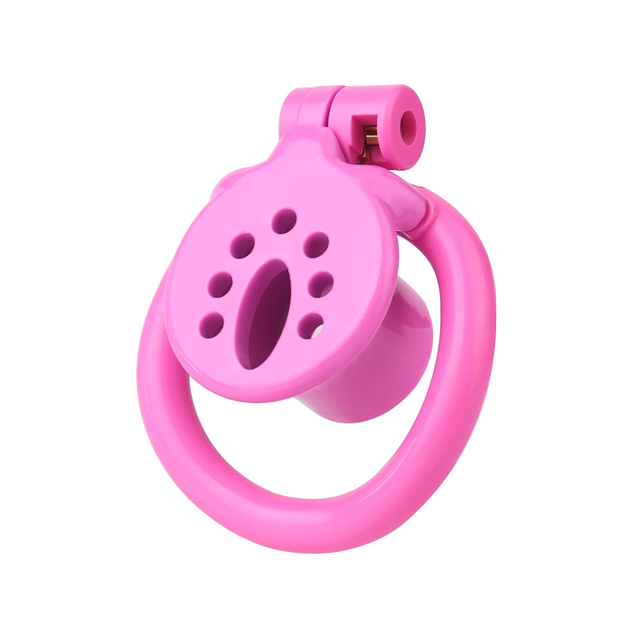 Resin Inverted Chastity Cage with Easy Pee Design - Black/White/Pink