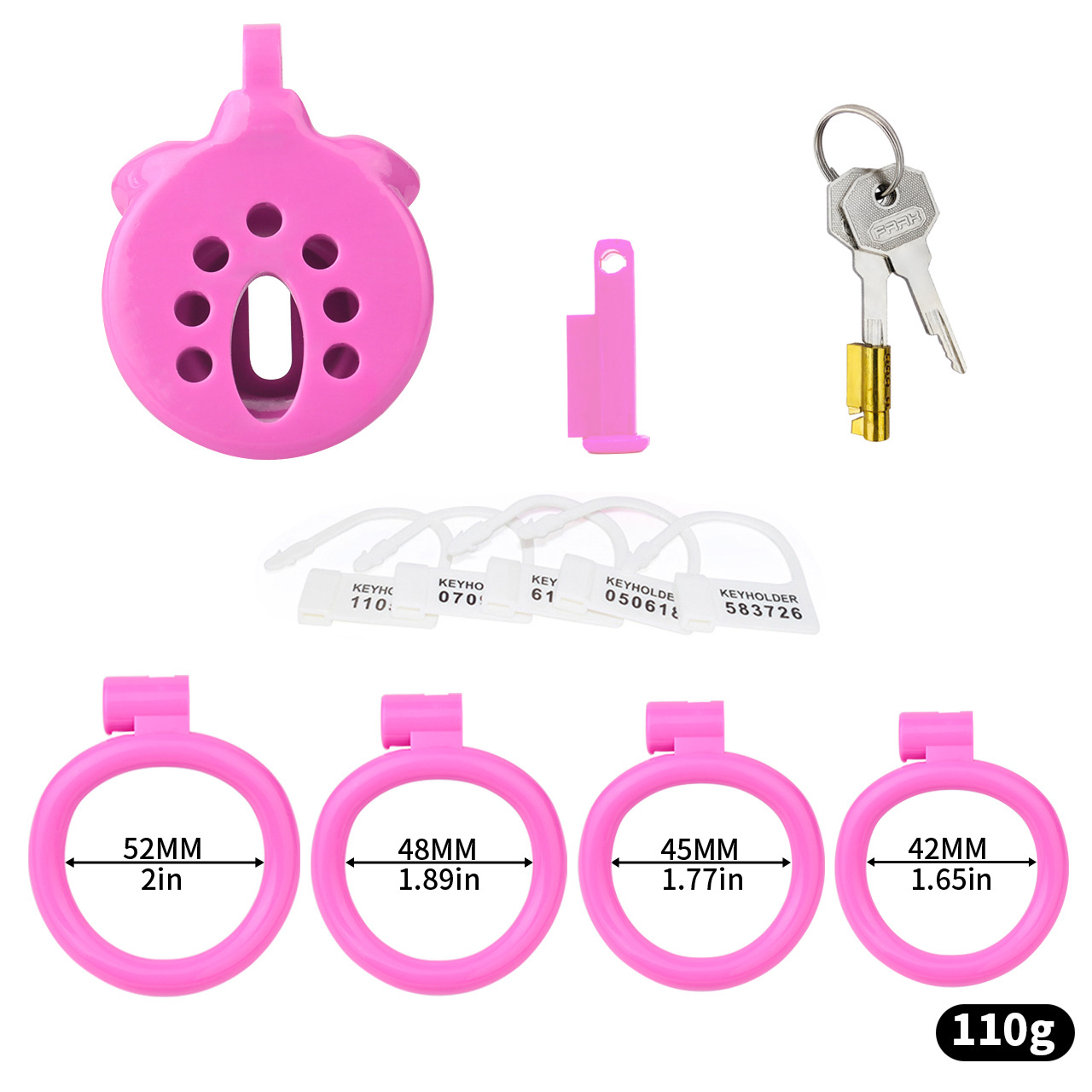 Resin Inverted Chastity Cage with Easy Pee Design - Black/White/Pink