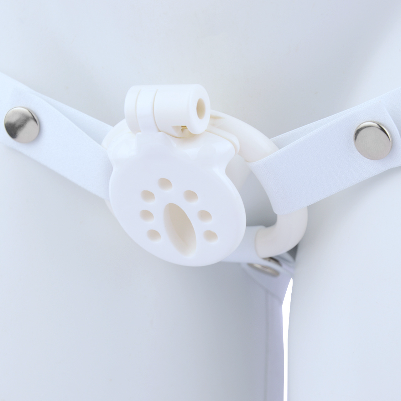 Resin Inverted Chastity Cage with Easy Pee Design - Black/White/Pink