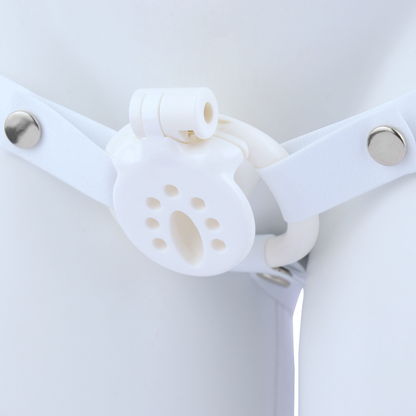 Resin Inverted Chastity Cage with Easy Pee Design - Black/White/Pink