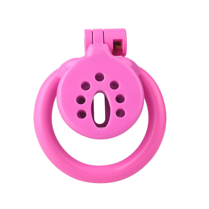 Resin Inverted Chastity Cage with Easy Pee Design - Black/White/Pink