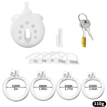 Resin Inverted Chastity Cage with Easy Pee Design - Black/White/Pink