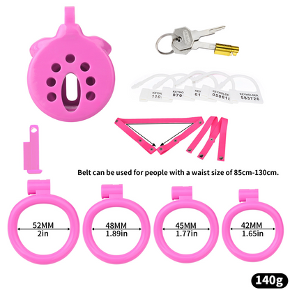 Resin Inverted Chastity Cage with Easy Pee Design - Black/White/Pink