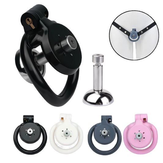 Flat Resin Chastity Cage with Inverted Plug & 4 Base Rings