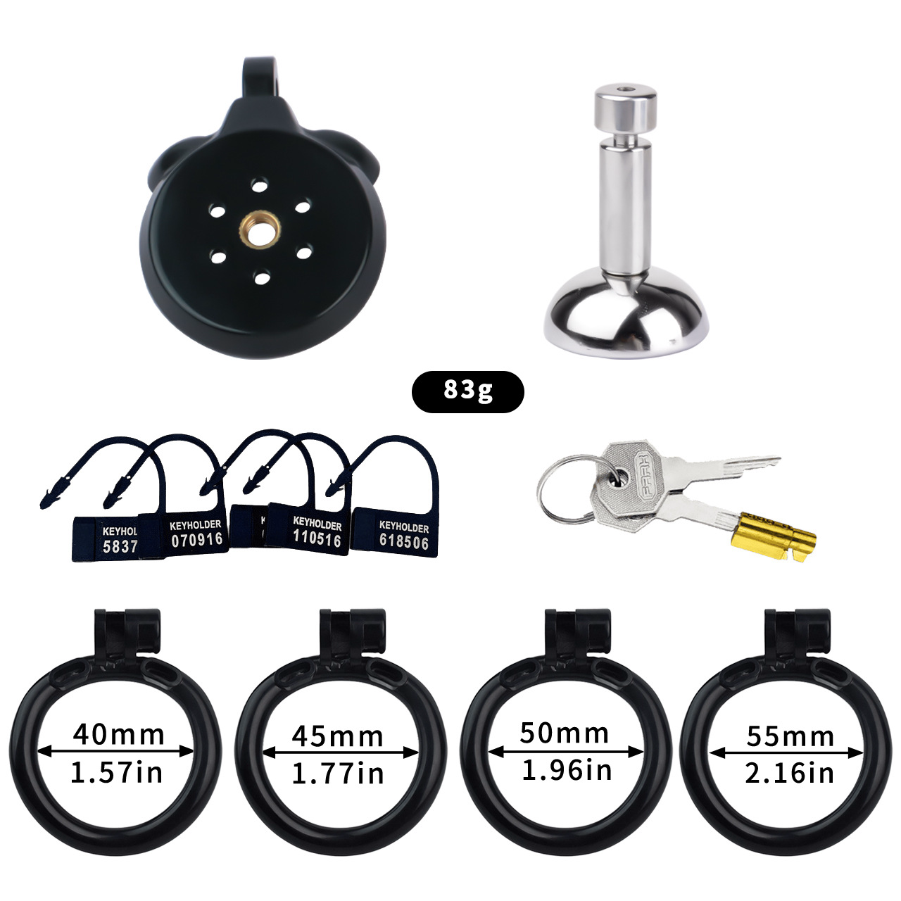 Flat Resin Chastity Cage with Inverted Plug & 4 Base Rings