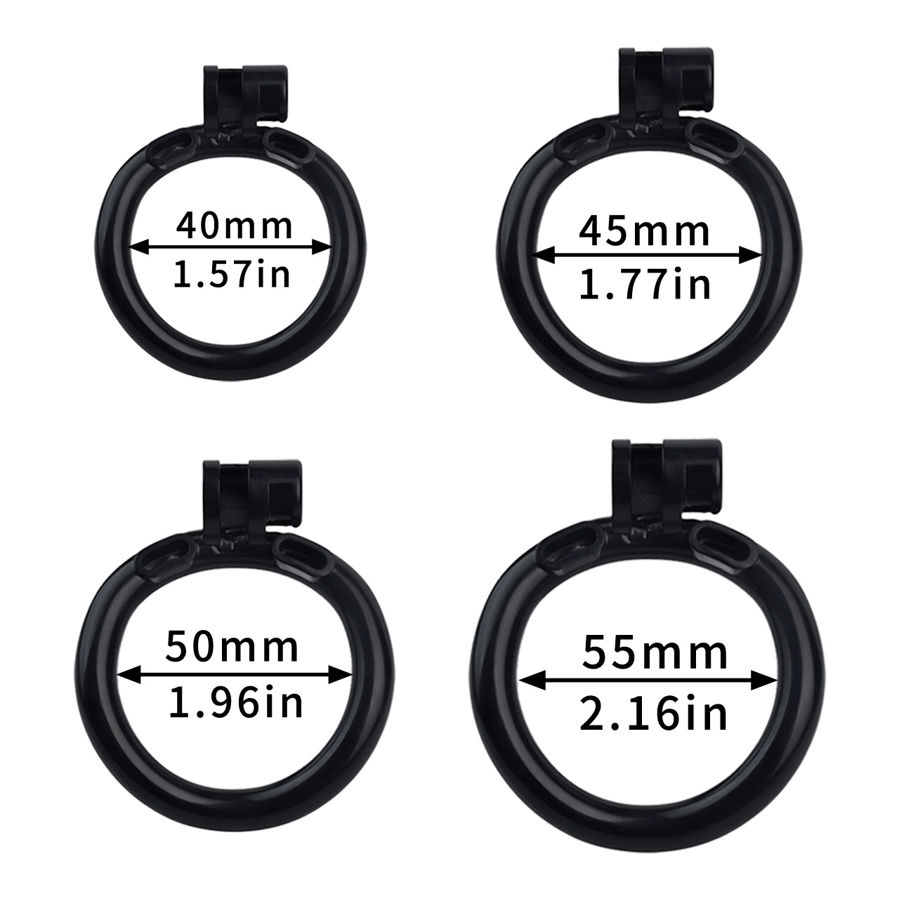 Flat Resin Chastity Cage with Inverted Plug & 4 Base Rings
