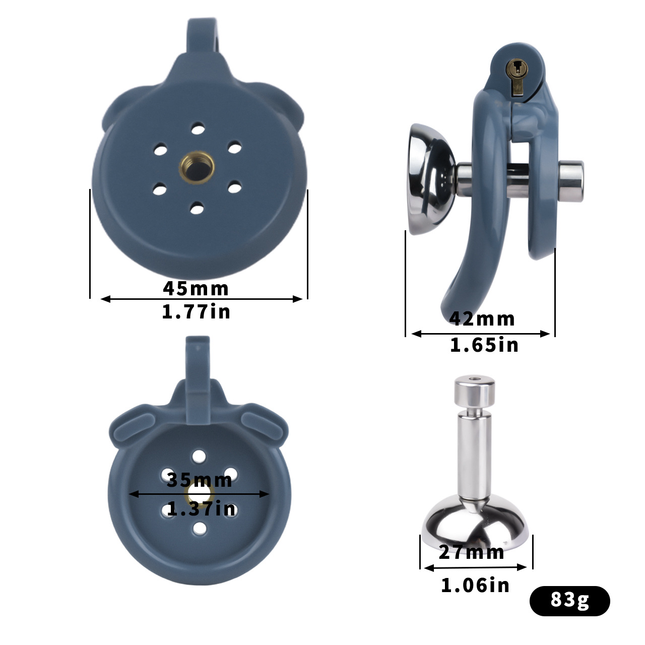 Flat Resin Chastity Cage with Inverted Plug & 4 Base Rings