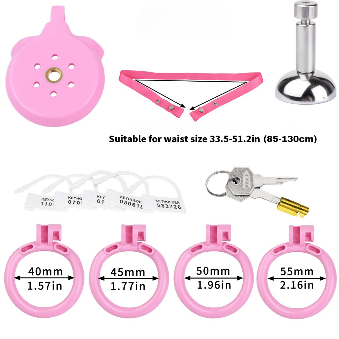 Flat Resin Chastity Cage with Inverted Plug & 4 Base Rings