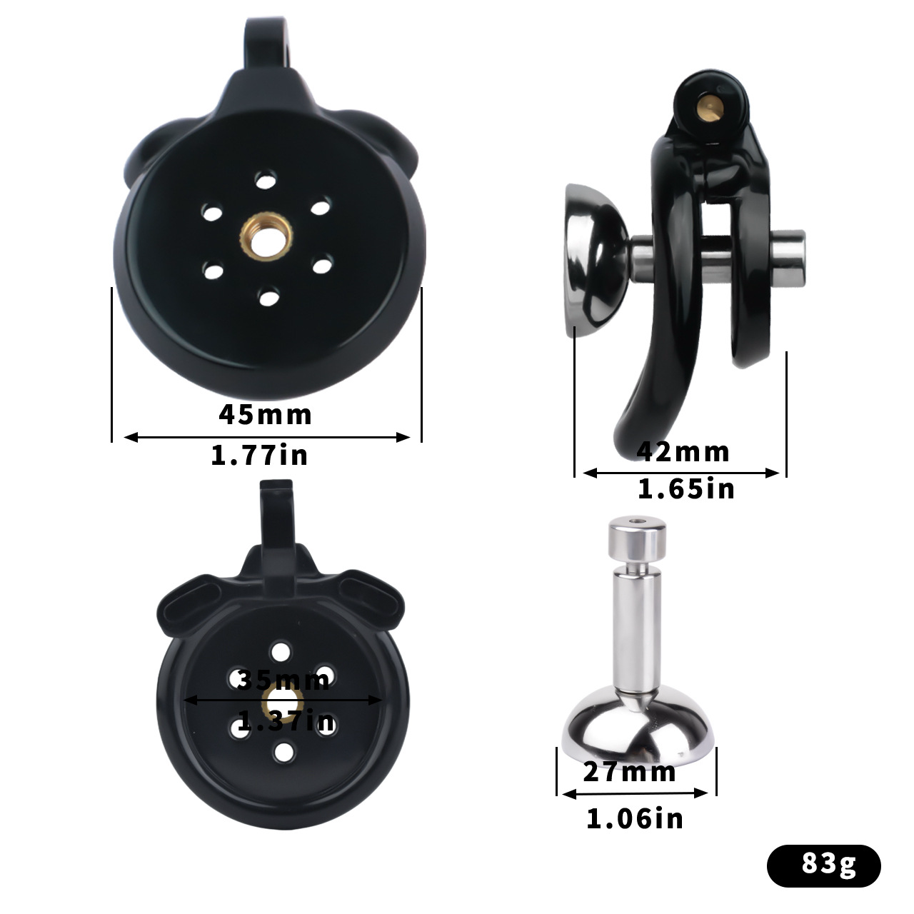 Flat Resin Chastity Cage with Inverted Plug & 4 Base Rings