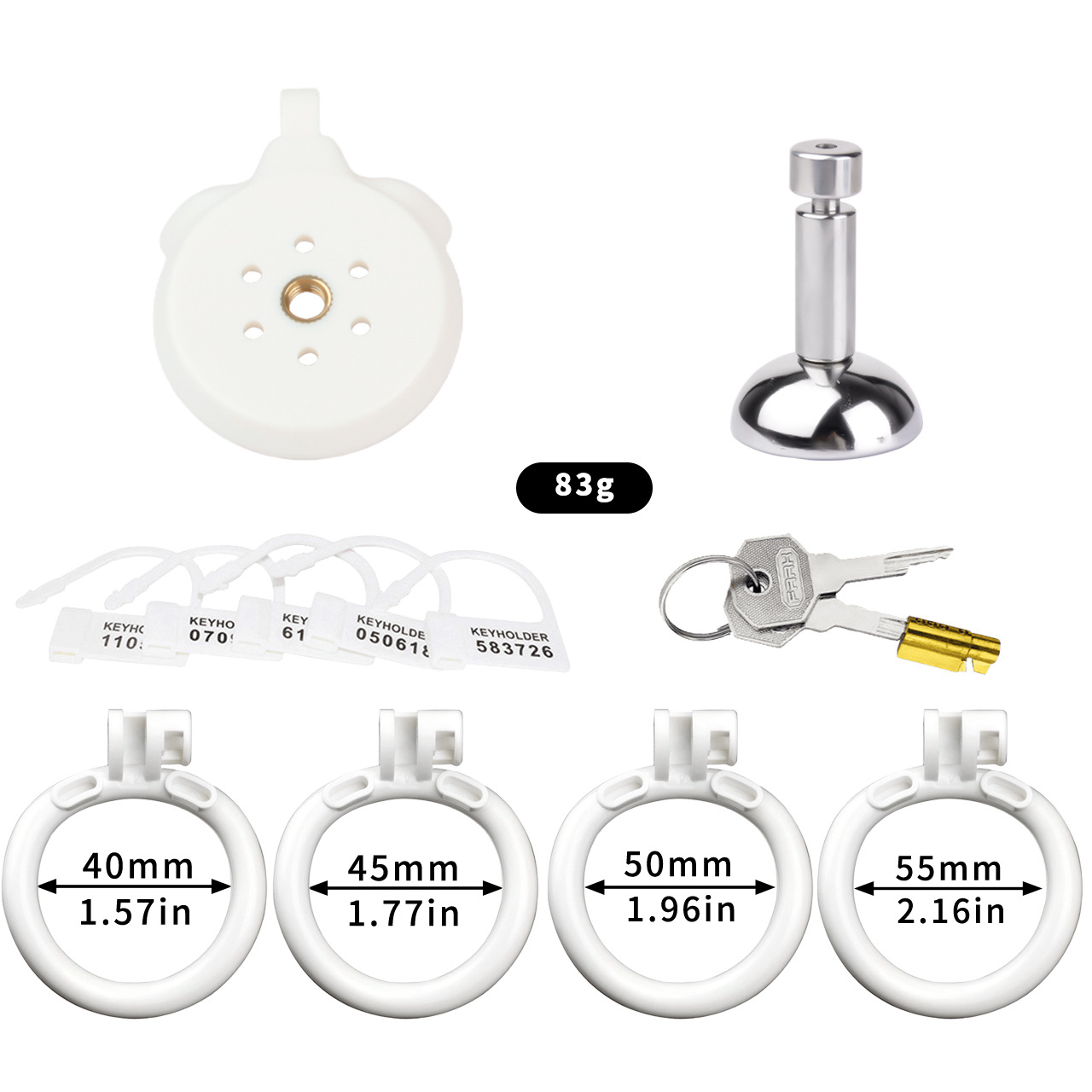 Flat Resin Chastity Cage with Inverted Plug & 4 Base Rings