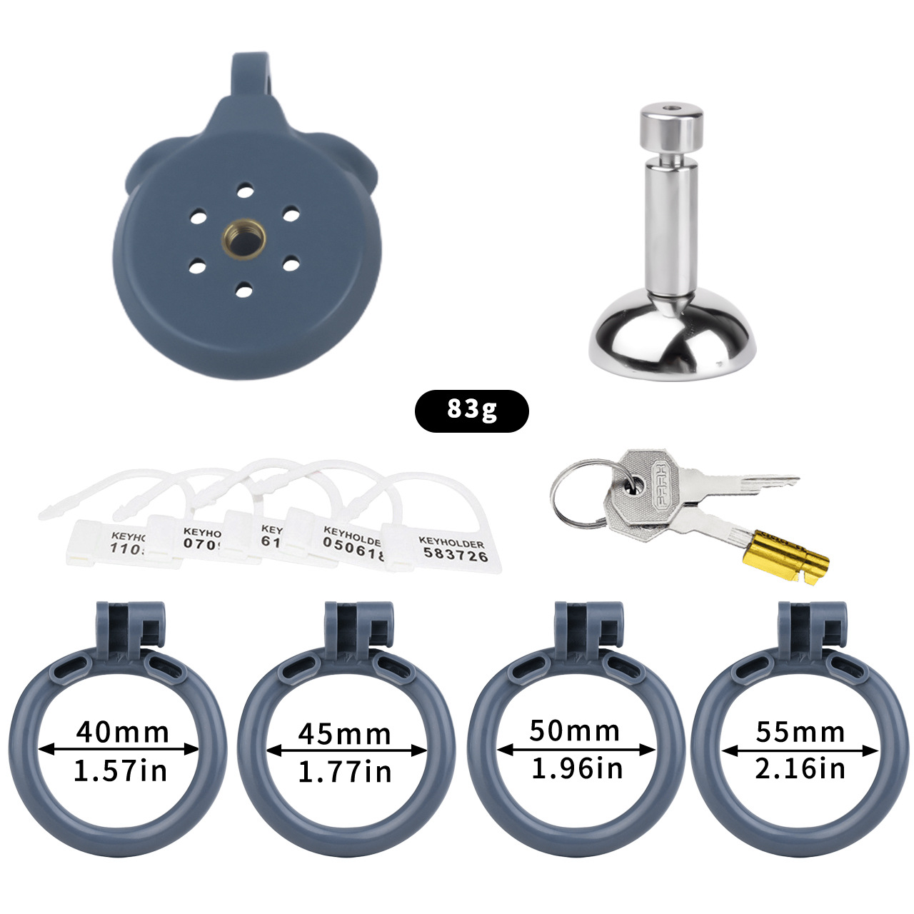 Flat Resin Chastity Cage with Inverted Plug & 4 Base Rings