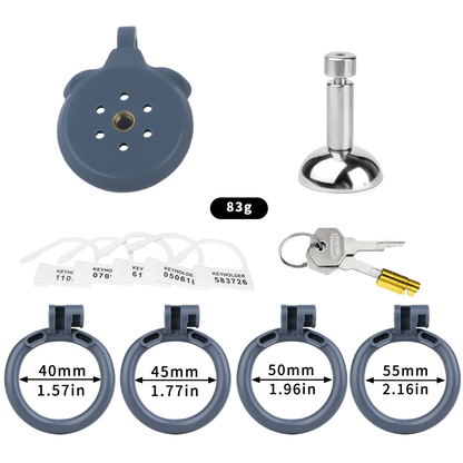 Flat Resin Chastity Cage with Inverted Plug & 4 Base Rings
