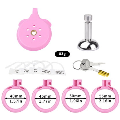 Flat Resin Chastity Cage with Inverted Plug & 4 Base Rings