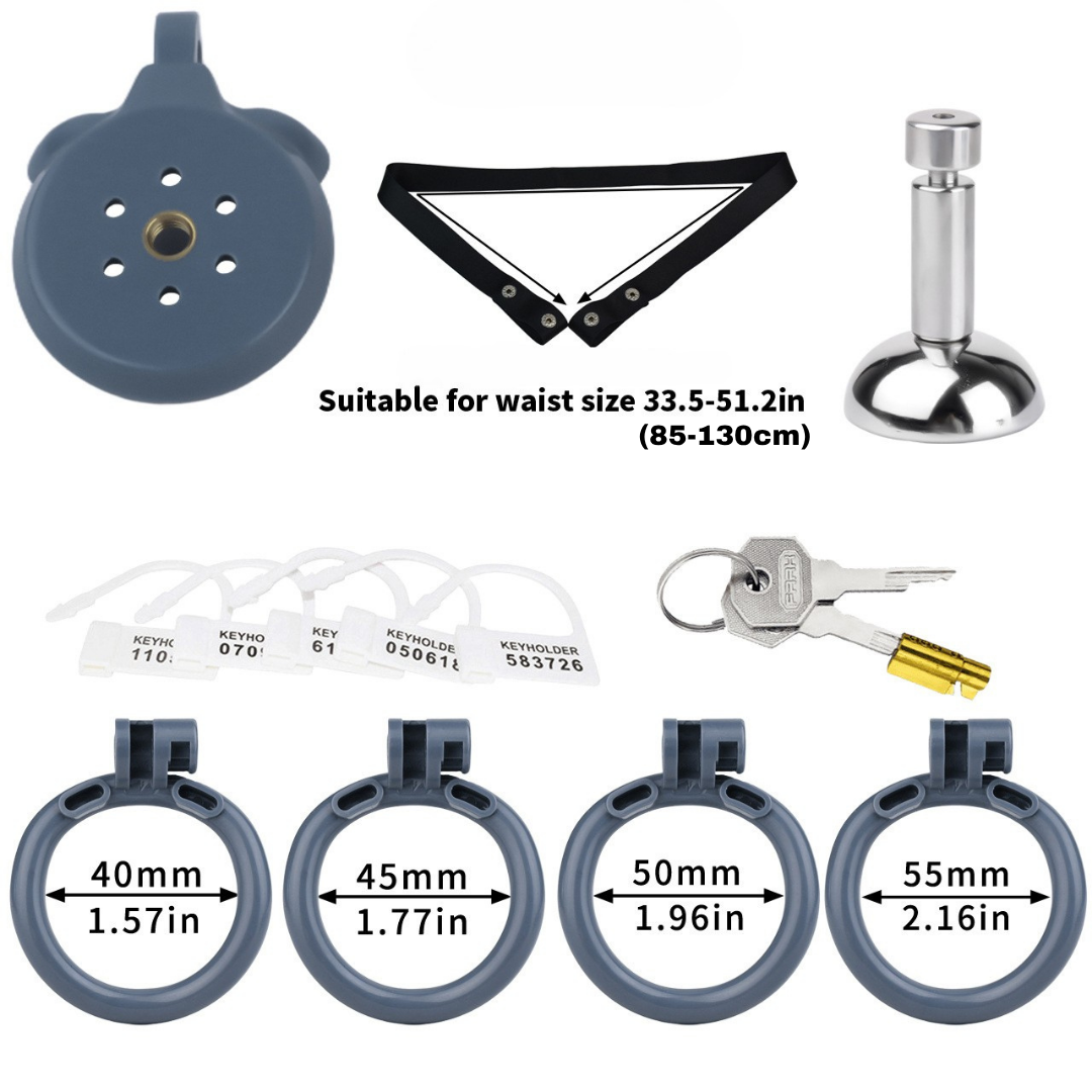 Flat Resin Chastity Cage with Inverted Plug & 4 Base Rings