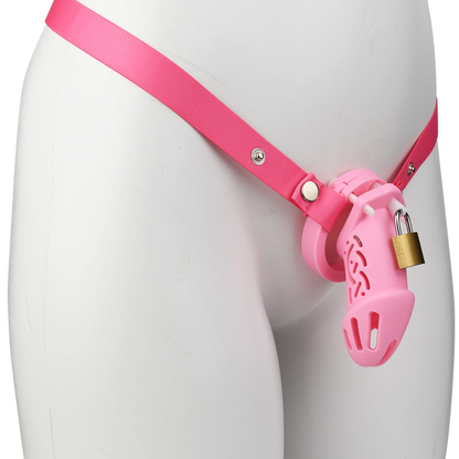 Comfort-Fit Silicone Chastity Cage with Nylon Waist Belt