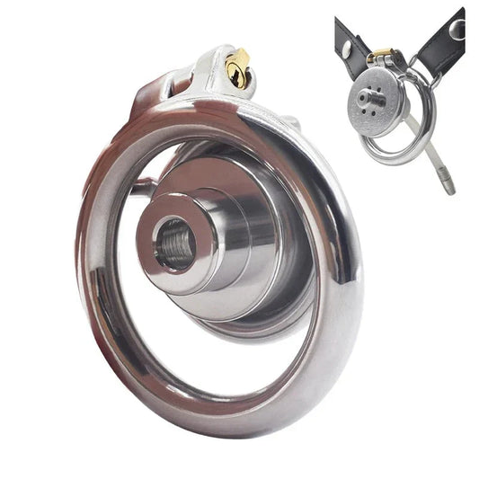Double-Layer Inverted Chastity Cage with Urethral Tube & PU Strap