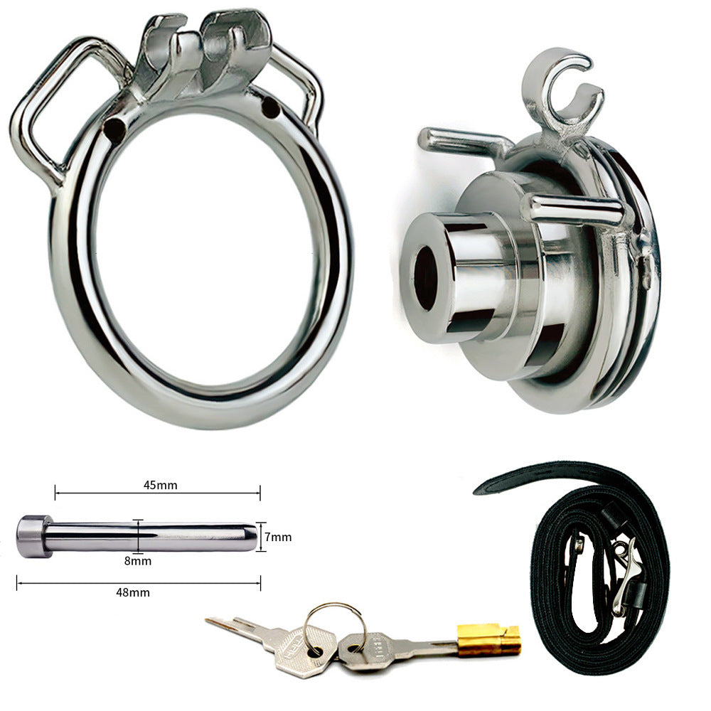 Double-Layer Inverted Chastity Cage with Urethral Tube & PU Strap