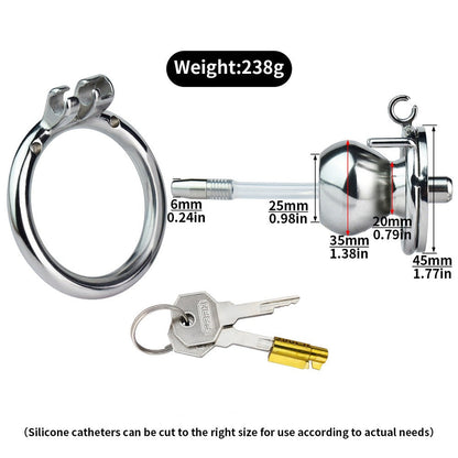 Steel Inverted Chastity Cage with Detachable Silicone Catheter