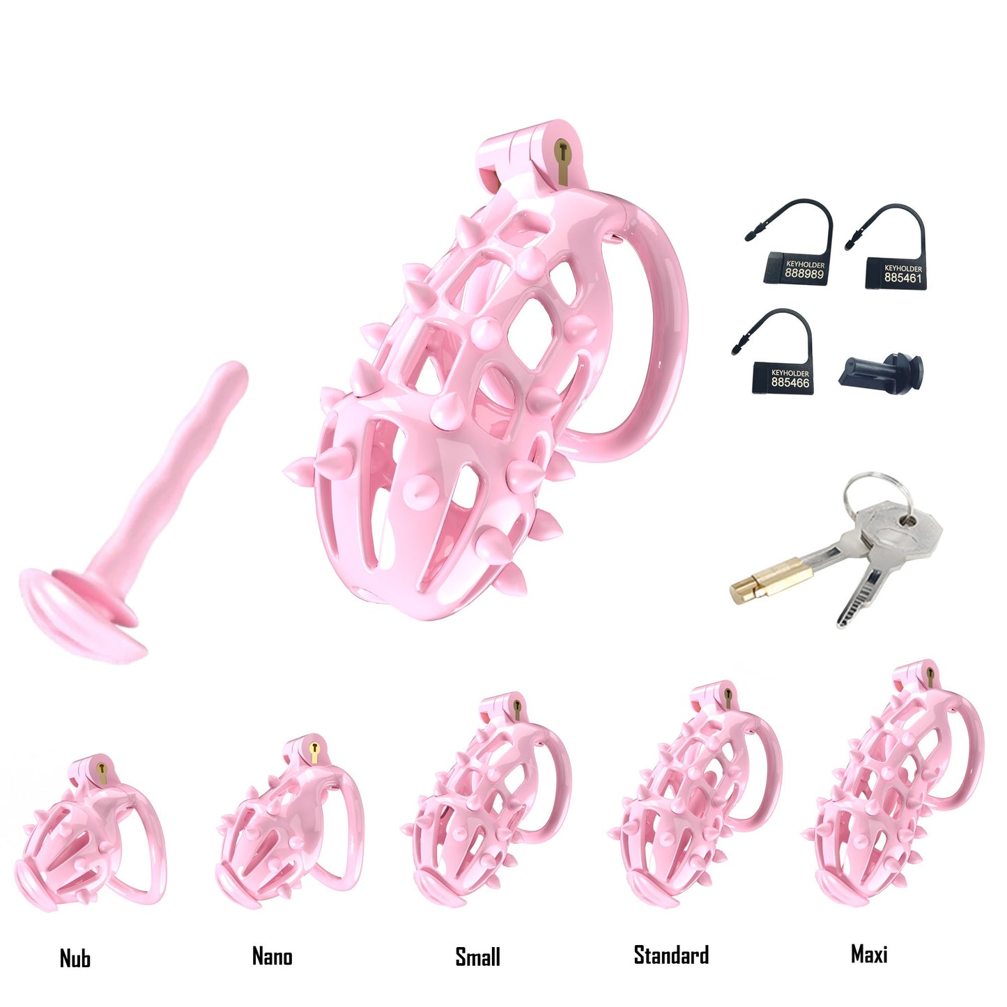 Pink Chastity Cage with Removable Silicone Spikes