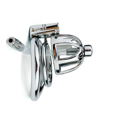 Male Stainless Steel Chastity Cage With Urethral Tube