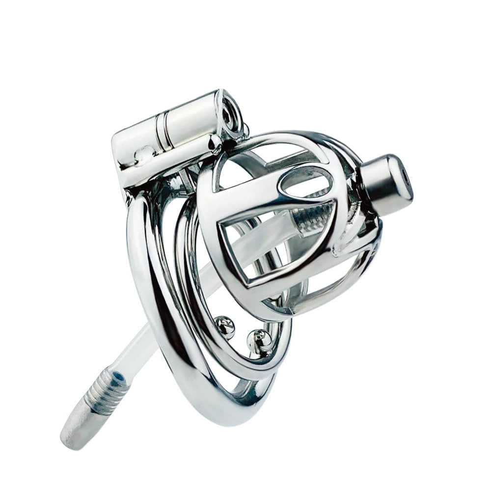 Male Stainless Steel Chastity Cage With Urethral Tube