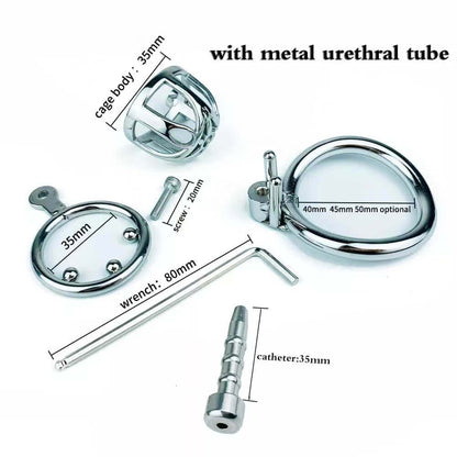 Male Stainless Steel Chastity Cage With Urethral Tube