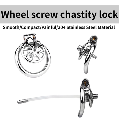 Spiked Flat Chastity Cage with Silicone or Metal Catheter