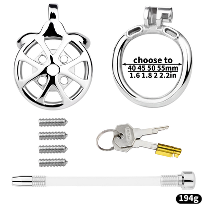 Spiked Flat Chastity Cage with Silicone or Metal Catheter