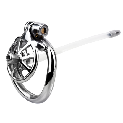 Spiked Flat Chastity Cage with Silicone or Metal Catheter