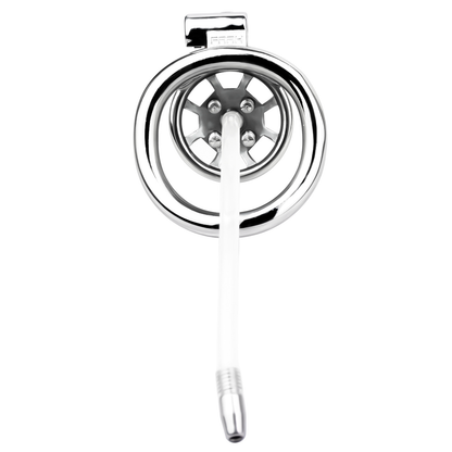 Spiked Flat Chastity Cage with Silicone or Metal Catheter