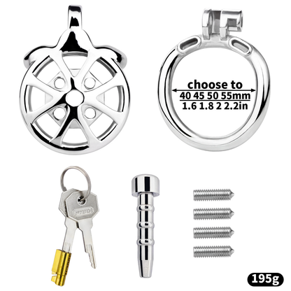 Spiked Flat Chastity Cage with Silicone or Metal Catheter