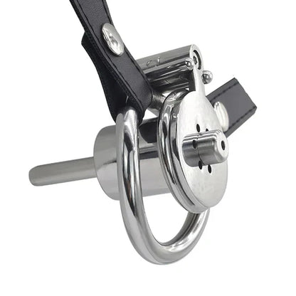 Metal Inverted Male Chastity Cage with Removable Urethral Plug and Belt