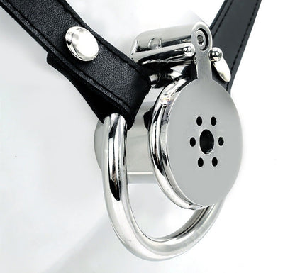 Metal Inverted Male Chastity Cage with Removable Urethral Plug and Belt