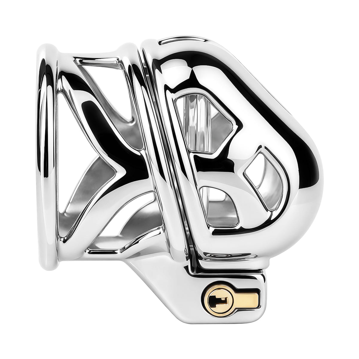 Angled view of Yaokai chastity lock hinge and lock block